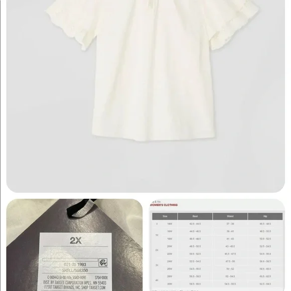 2X Womens Plus Size Short Sleeve Eyelet Blouse Cream - Ava Viv.   V Neck. NWT - Picture 6 of 7